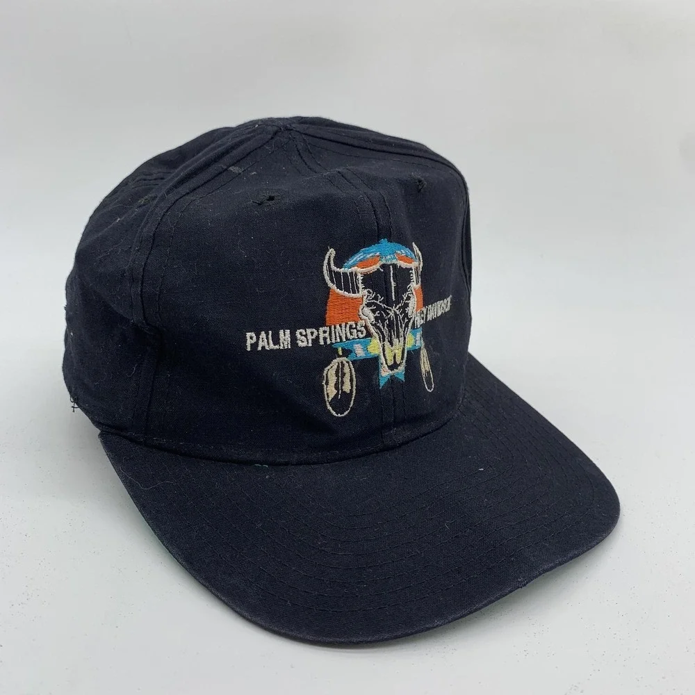 Vintage Harley-Davidson Hat Skull Snap Back Mens Black Palm Springs One Size 90s